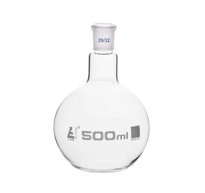 Колба для варки с шарниром, плоское дно, короткое горлышко, сменный шарнир 500 мл, размер патрубка 29/32, боросиликатное стекло