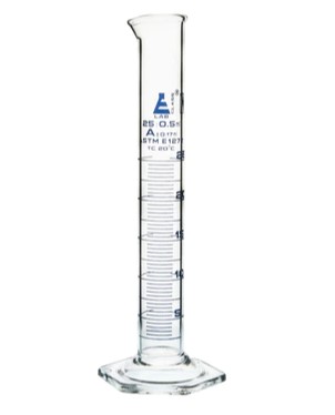Мерный цилиндр - высокая форма - стеклянная основа - класс A  синяя шкала - 25 мл