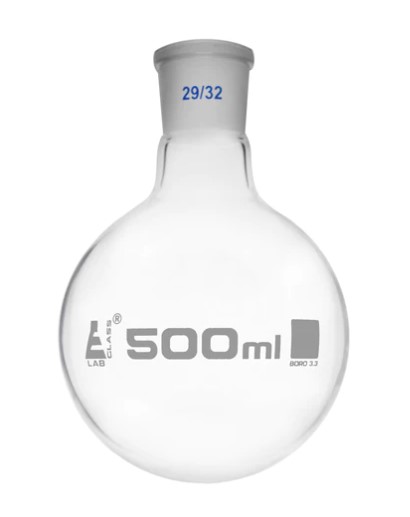 Колба для варки с шарниром 500 мл, шлиф 29/32, круглое дно, сменный шарнир, монолитное горло, боросиликатное стекло / Flask Boiling with joint 500 ml, socket size 29/32, round bottom, interchangeable joint, single neck, borosilicate glass