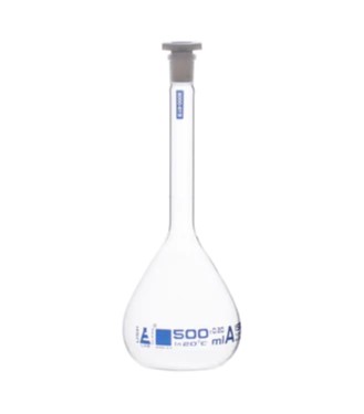 Колба Объемный класс «А», колпачок. 500 мл, размер розетки 19/26, боросиликатное стекло, синяя печать