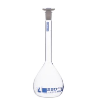 Колба Объемный класс «А», колпачок. 250 мл, размер розетки 14/23, боросиликатное стекло, синяя печать