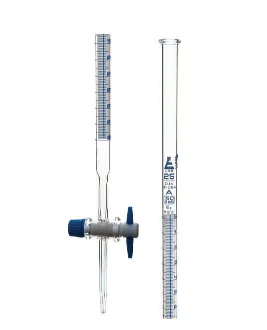 Бюретки – с полоской Шелбаха, из стекла, с краном PTFE, 25 мл. / Burettes - Schellbach, Glass with PTFE Key Stopcock 25 ml