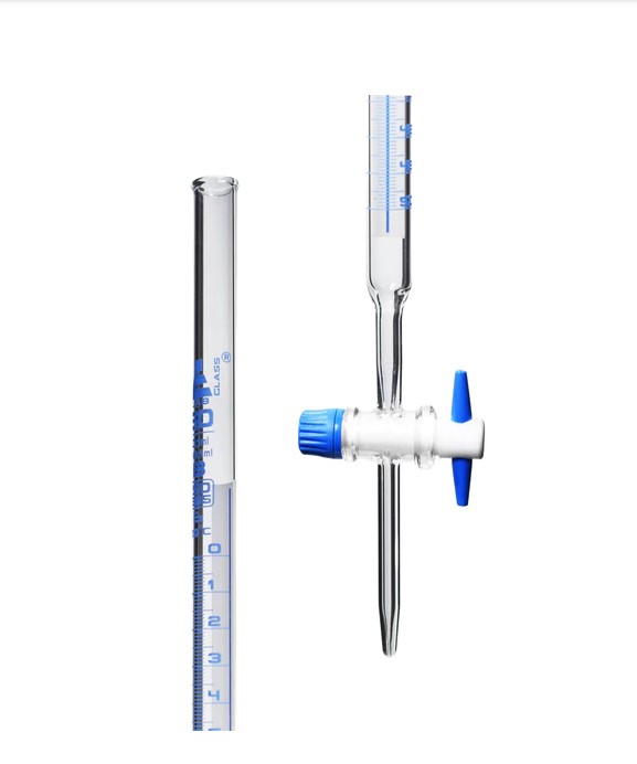 Бюретки – с полоской Шелбаха, из стекла, с краном PTFE, 50 мл. / Burettes - Schellbach, Glass with PTFE Key Stopcock 50 ml