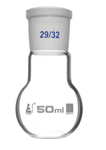 Колба для варки с шарниром, плоское дно, короткое горло, сменный шарнир, 50 мл, шлиф 29/32, боросиликатное стекло / Flask Boiling with joint, flat bottom, short neck, interchangeable joint 50 ml, socket size 29/32, borosilicate glass