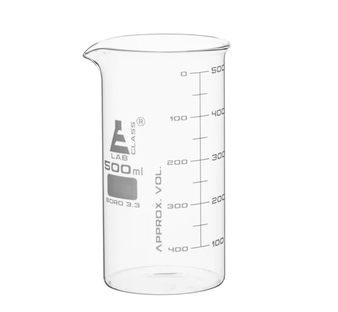 Стаканы - Стеклянные - высокая форма, с носиком из боросиликатного стекла, градуированные, 500 мл / Beakers - Glass - Tall Form, with spout made of borosilicate glass, graduated, 500 ml
