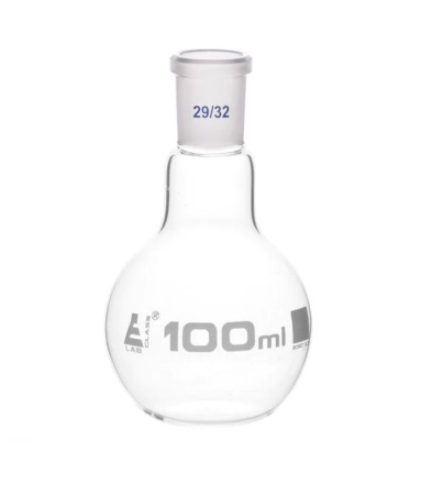 Колба для варки с шарниром, плоское дно, короткое горлышко, сменный шарнир 100 мл, размер патрубка 29/32, боросиликатное стекло