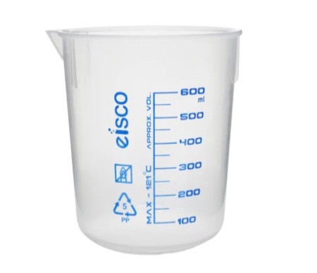 Стакан - РР, низкая форма, с носиком, оттиском шкалы, 600 x 50 мл (Beaker - Polypropylene low form with spout Screen Printed 600 x 50 ml ECH0139D/PR)