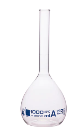 Мерная колба класса «А», 1000 мл, боросиликатное стекло, с ободком, без пробки / Flask Volumetric class 'A', cap. 1000 ml, borosilicate glass with rim without stopper