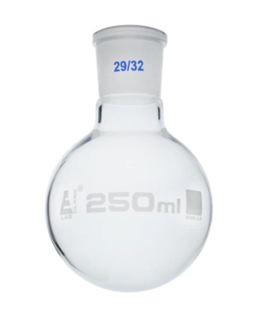 Колба для варки с шарниром 250 мл, шлиф 29/32, круглое дно, сменный шарнир, монолитное горло, боросиликатное стекло / Flask Boiling with joint 250 ml, socket size 29/32, round bottom, interchangeable joint, single neck, borosilicate glass