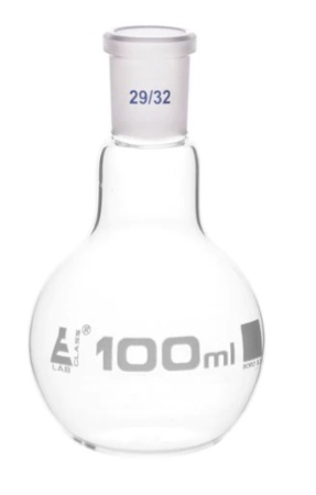 Колба для варки с шарниром, плоское дно, короткое горло, сменный шарнир, 100 мл, шлиф 29/32, боросиликатное стекло / Flask Boiling with joint, flat bottom, short neck, interchangeable joint 100 ml, socket size 29/32, borosilicate glass