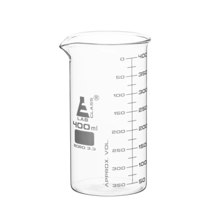 Стаканы - Стеклянные - высокая форма, с носиком из боросиликатного стекла, градуированные, 400 мл / Beakers - Glass - Tall Form, with spout made of borosilicate glass, graduated, 400 ml
