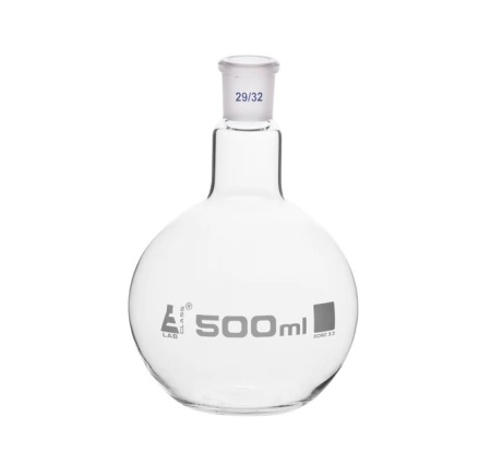 Колба для варки с шарниром, плоское дно, короткое горлышко, сменный шарнир 500 мл, размер патрубка 29/32, боросиликатное стекло