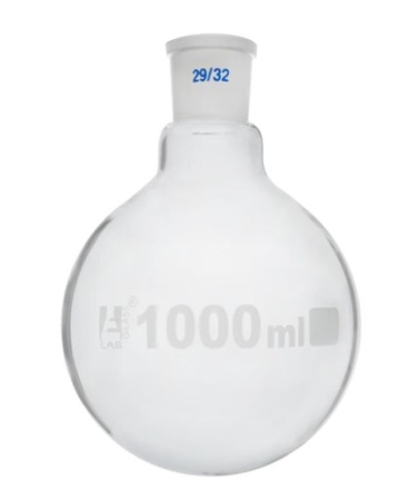 Колба для варки с шарниром 1000 мл, шлиф 29/32, круглое дно, сменный шарнир, монолитное горло, боросиликатное стекло / Flask Boiling with joint 1000 ml, socket size 29/32, round bottom, interchangeable joint, single neck, borosilicate glass